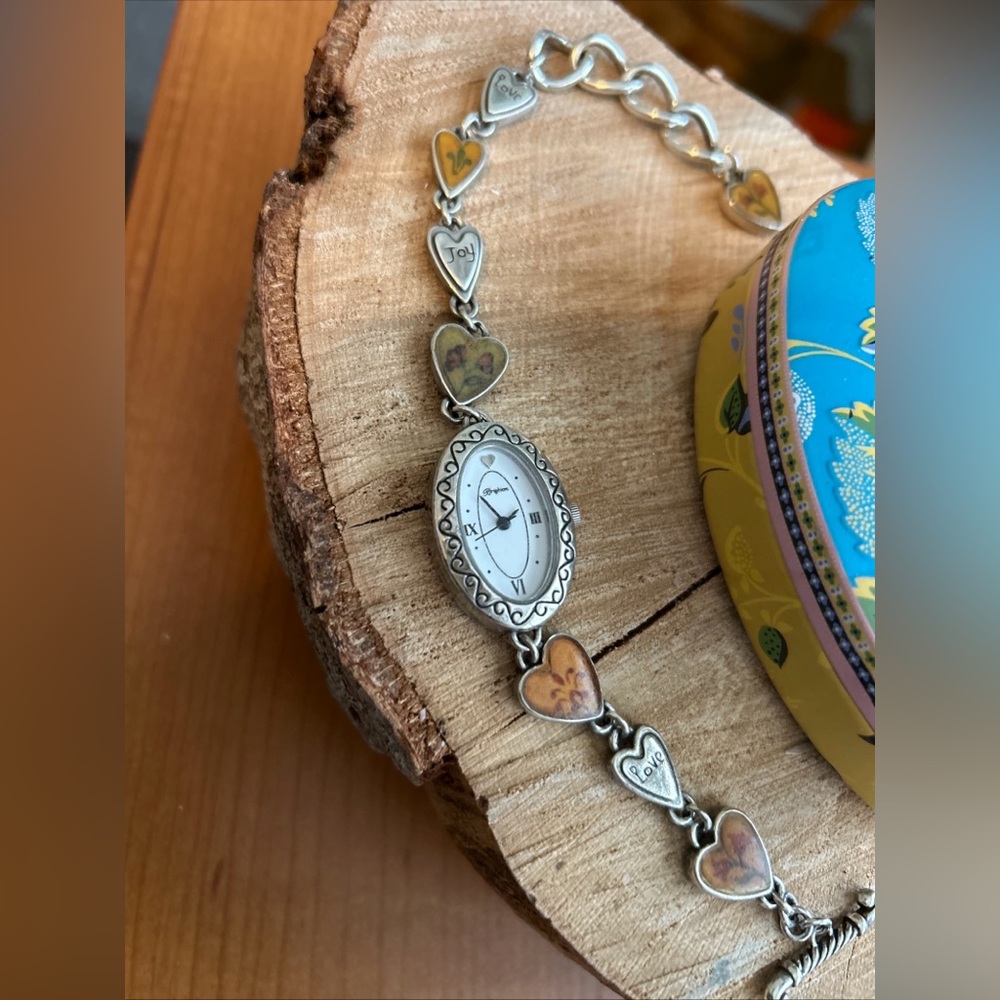 Brighton Piccadilly Silver Oval Watch with Heart Detail & Tin EUC!